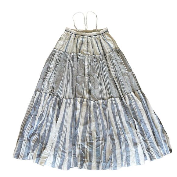 J Crew NWT Chambray Cover-up Dress S Small Midi Tiered Linen Blue White New Boho - Picture 5 of 11